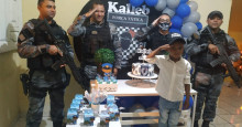Fã da PM, Kalleb ganha festa de aniversário surpresa de policiais