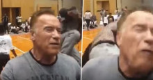 Schwarzenegger é acertado com chute pelas costas em evento