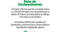 Suzano informa que tem cumprido contratos com produtores do Piauí
