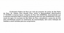 Falta D'água: MP expede recomendações Ã  AGESPISA de São Pedro