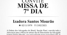 Missa de sétimo dia de Izadora Mourão acontece nesta sexta (19)