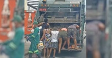Moradores procuram comida em caminhão de lixo em Fortaleza, no Ceará; veja vídeo