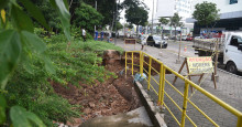 Cratera destrói parte de calçada na Avenida Raul Lopes, zona Leste de Teresina
